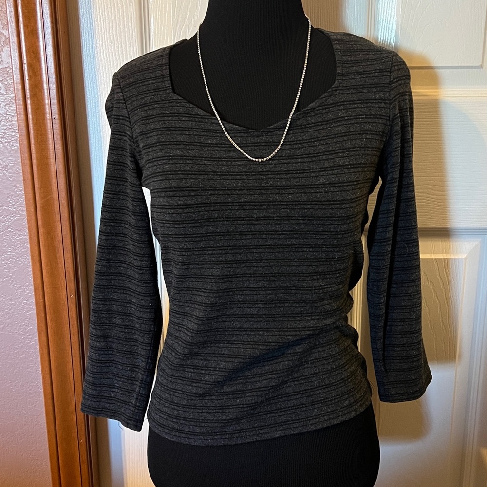 Express Black and Gray Striped Top